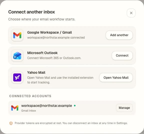 חבר את תיבת הדואר הנכנס שבה אתה משתמש ב-Elite Mail Suite