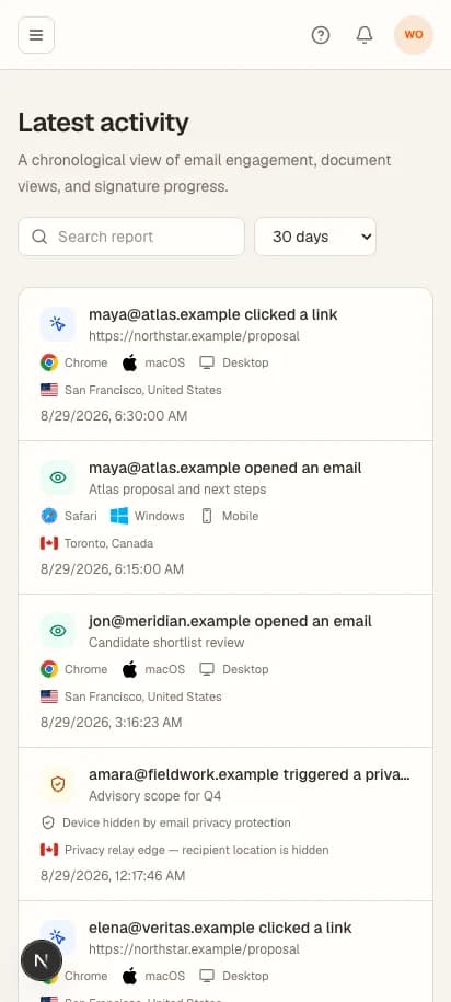 Android'de Elite Mail Suite mobil etkinlik çalışma alanı