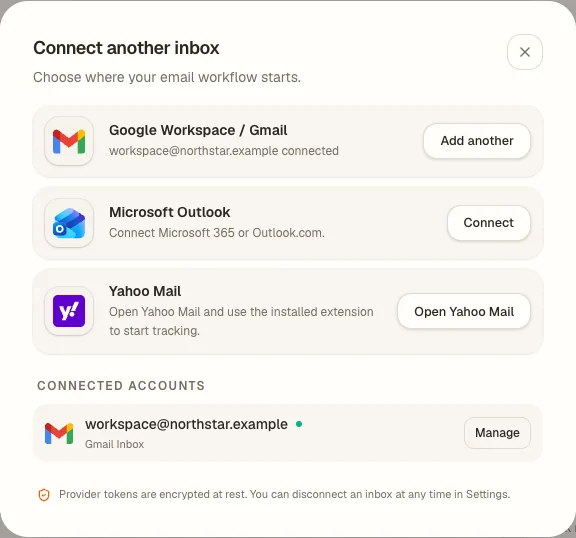 The actual connection chooser in Elite Mail Suite.