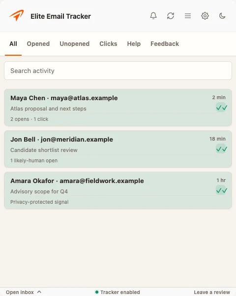 The actual Elite extension activity interface, with fictional message activity.