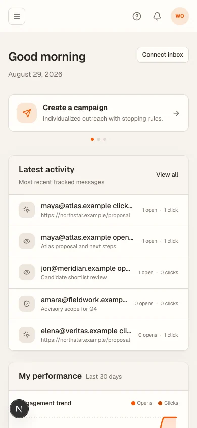 The actual responsive Elite web dashboard on a phone-sized screen, with fictional data.